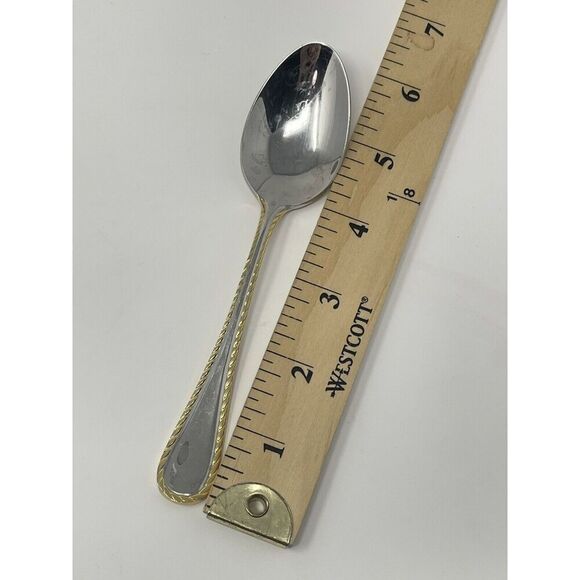 Oneida GOLDEN BELMONT Stainless Rope Edge Gold Accent Teaspoons 6” Set Of 4 - Picture 2 of 7